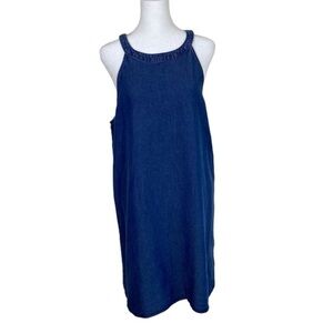 Splendid Dark Wash Chambray Halter Neck Shift Dress A-line Knee Length Sz XL